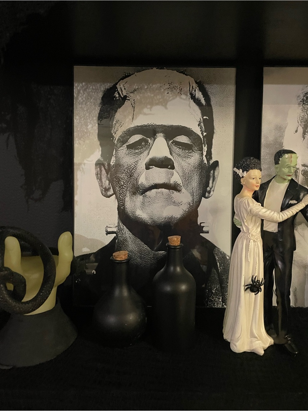 Frankenstein and Bride Portrait Canvas Art - Black and White Home Art +frame